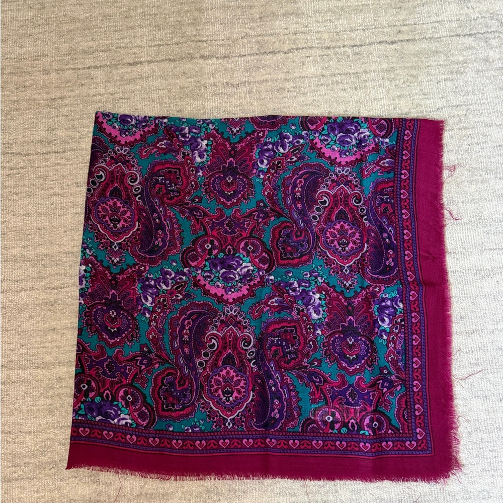 Oscar de la Renta Burgundy and Teal Paisley Scarf